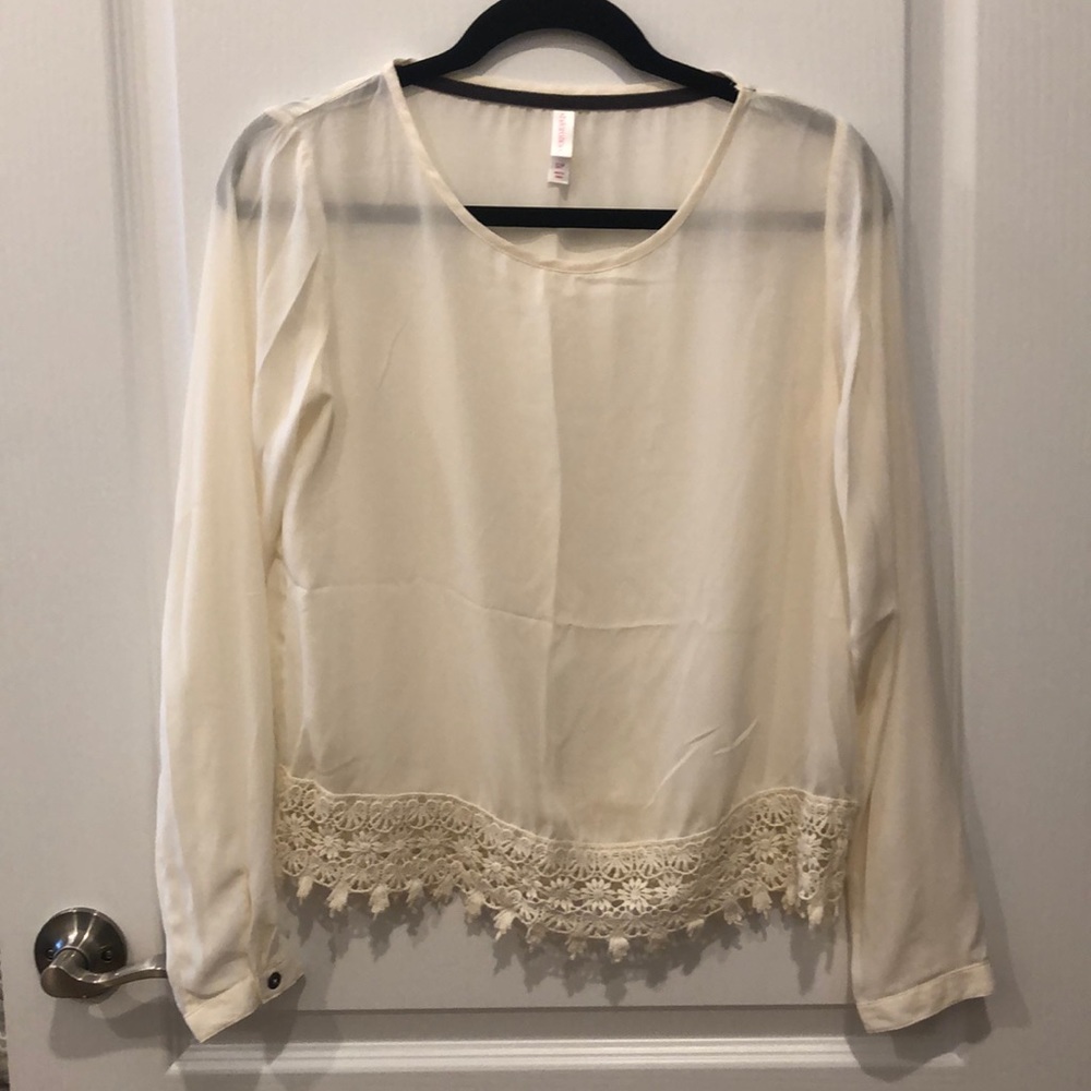 Ivory Lace Trim Sheer Top